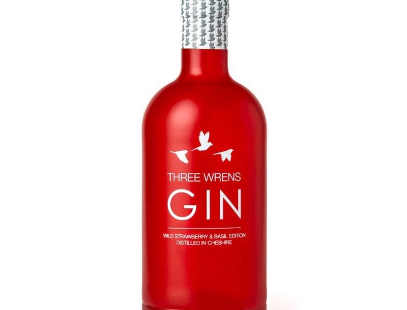 strawberry gin red 70cl bottle white background
